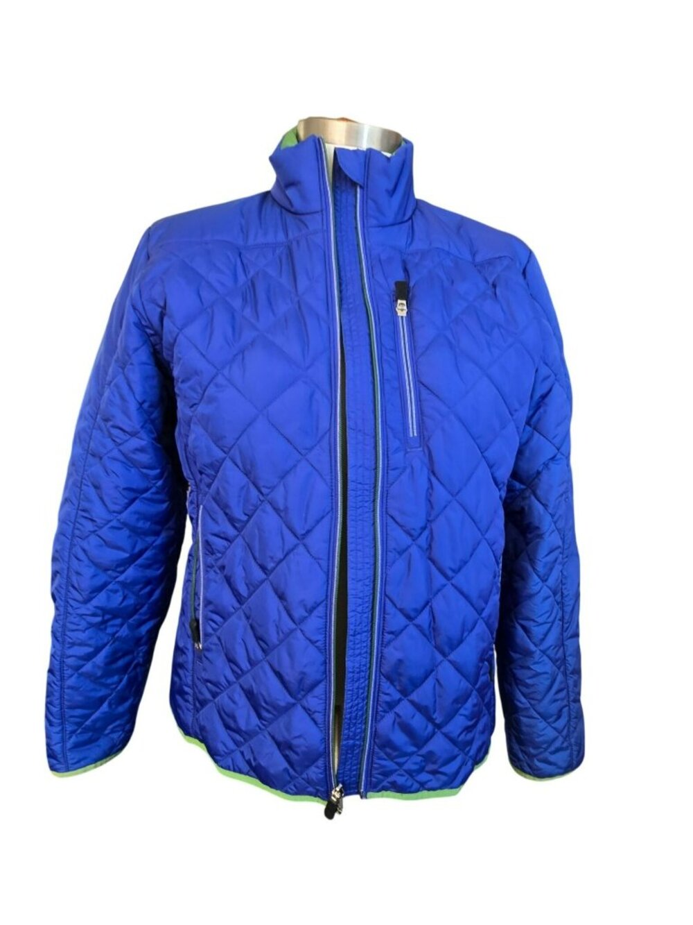 Lands' End Womans Jacket Quilted Blue Green Puffer Zipper Pockets 10/12 JJ4359